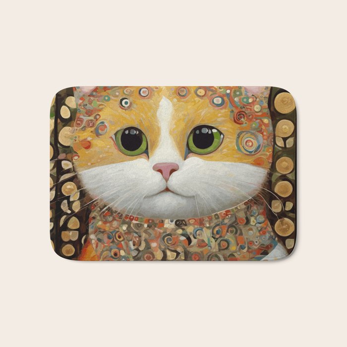 Gustav Klimt Style Cat with Green Eyes Bath Mat Gallery Image 1
