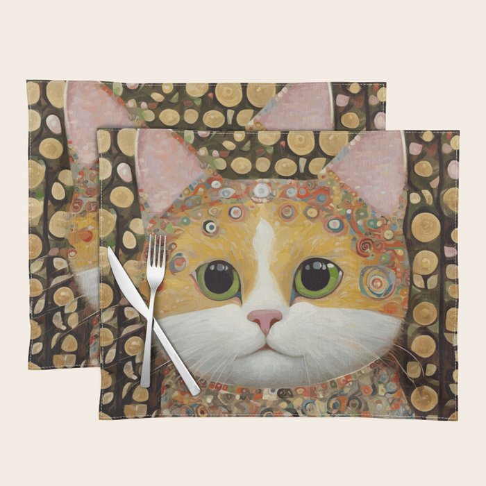 Gustav Klimt Style Cat with Green Eyes Placemat Gallery Image 1