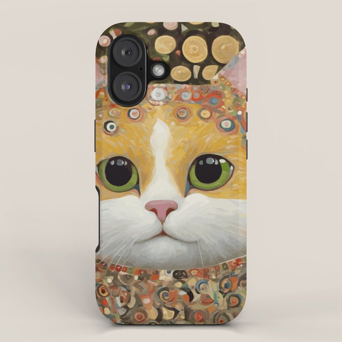 Gustav Klimt Style Cat with Green Eyes iPhone Case Gallery Image 1