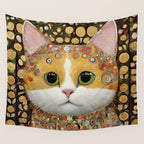 Gustav Klimt Style Cat with Green Eyes Wall Tapestry Gallery Image 4