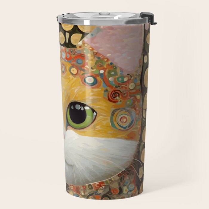 Gustav Klimt Style Cat with Green Eyes Travel Mug Gallery Image 2