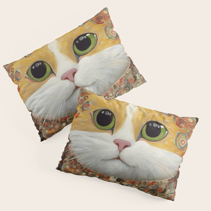 Gustav Klimt Style Cat with Green Eyes Pillow Sham Gallery Image 1