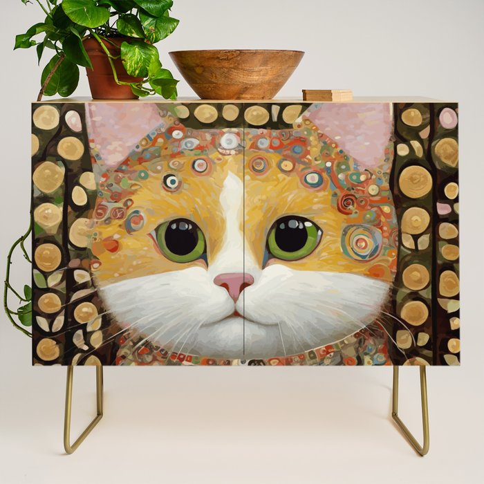 Gustav Klimt Style Cat with Green Eyes Credenza Gallery Image 1