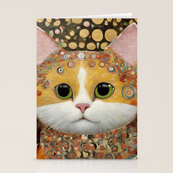Gustav Klimt Style Cat with Green Eyes Stationery Card Gallery Image 2