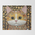 Gustav Klimt Style Cat with Green Eyes Throw Blanket Gallery Image 2