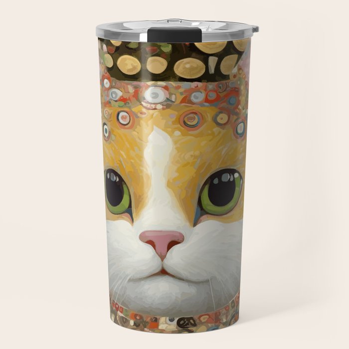 Gustav Klimt Style Cat with Green Eyes Travel Mug Gallery Image 1