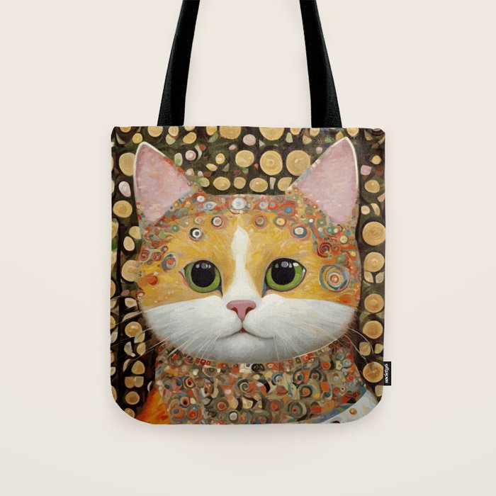 Gustav Klimt Style Cat with Green Eyes Tote Bag Gallery Image 1