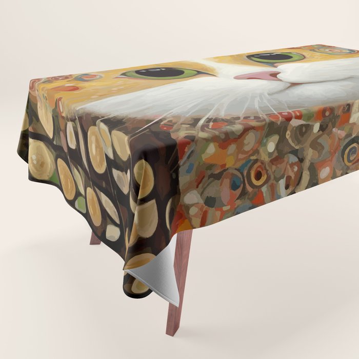 Gustav Klimt Style Cat with Green Eyes Tablecloth Gallery Image 1