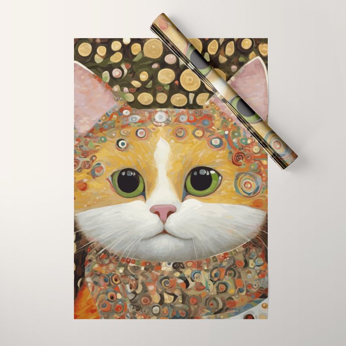 Gustav Klimt Style Cat with Green Eyes Wrapping Paper Gallery Image 1