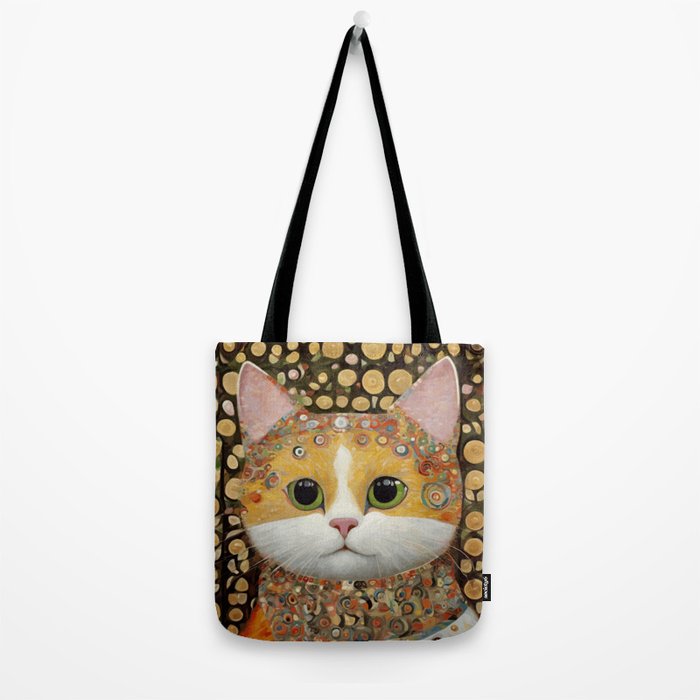 Gustav Klimt Style Cat with Green Eyes Tote Bag Gallery Image 2