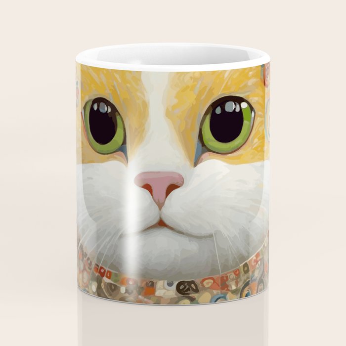 Gustav Klimt Style Cat with Green Eyes Coffee Mug Gallery Image 4