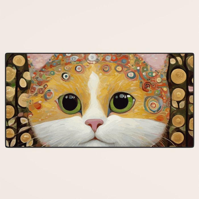 Gustav Klimt Style Cat with Green Eyes Desk Mat Gallery Image 3