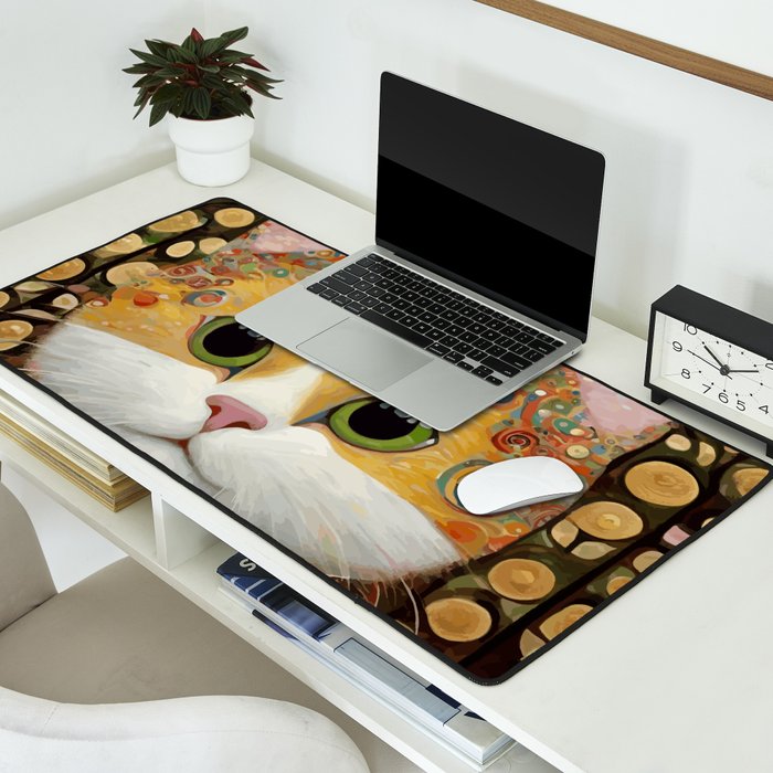 Gustav Klimt Style Cat with Green Eyes Desk Mat Gallery Image 2