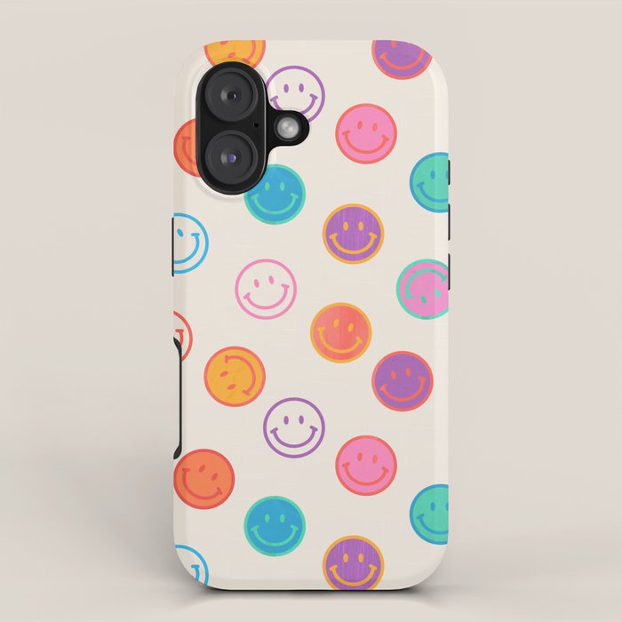 Retro Rainbow Smiling Faces Pattern iPhone Case Gallery Image 1
