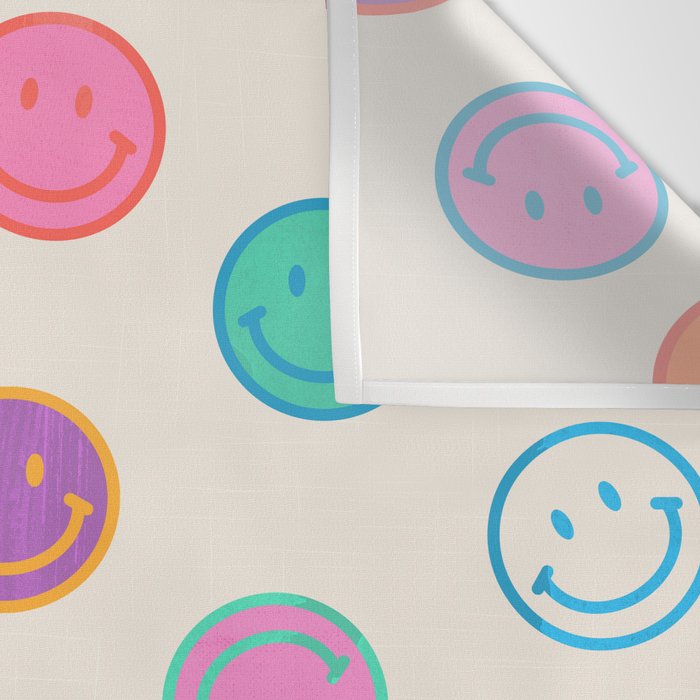 Retro Rainbow Smiling Faces Pattern Wall Tapestry Gallery Image 3