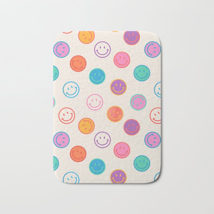 Retro Rainbow Smiling Faces Pattern Bath Mat Gallery Image 1