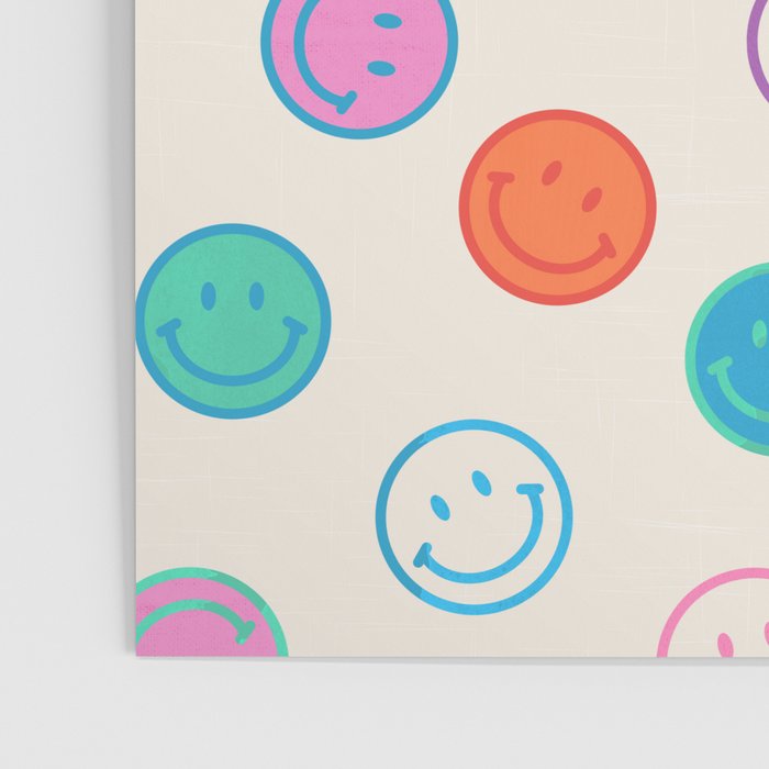 Retro Rainbow Smiling Faces Pattern Poster Gallery Image 3