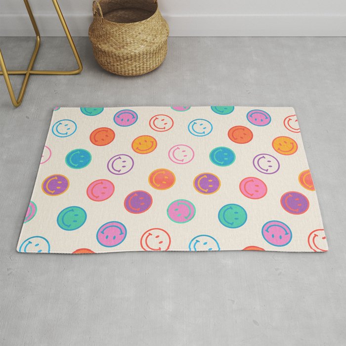Retro Rainbow Smiling Faces Pattern Rug Gallery Image 1