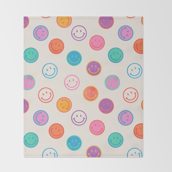 Retro Rainbow Smiling Faces Pattern Throw Blanket Gallery Image 2