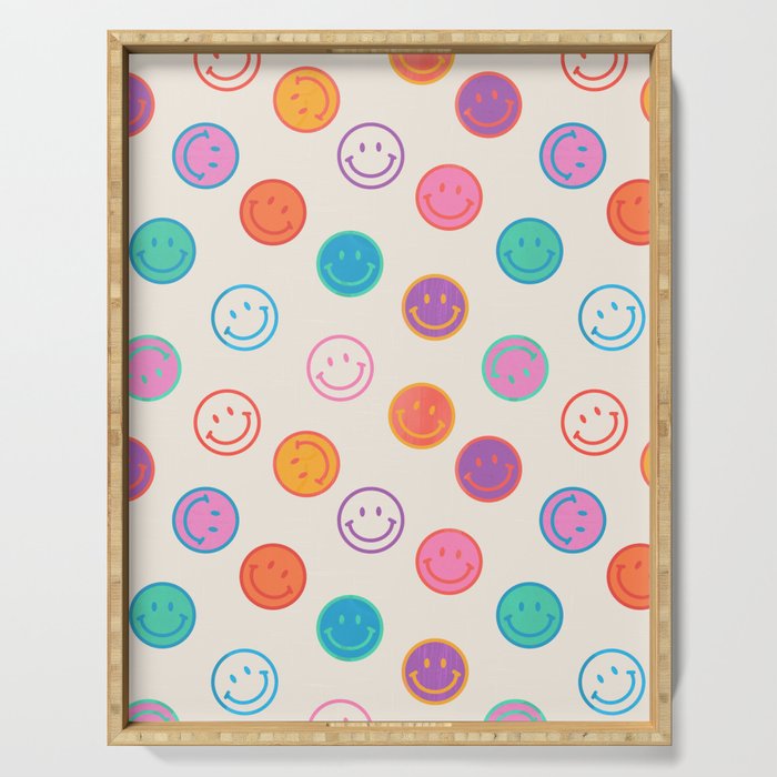 Retro Rainbow Smiling Faces Pattern Serving Tray Gallery Image 1