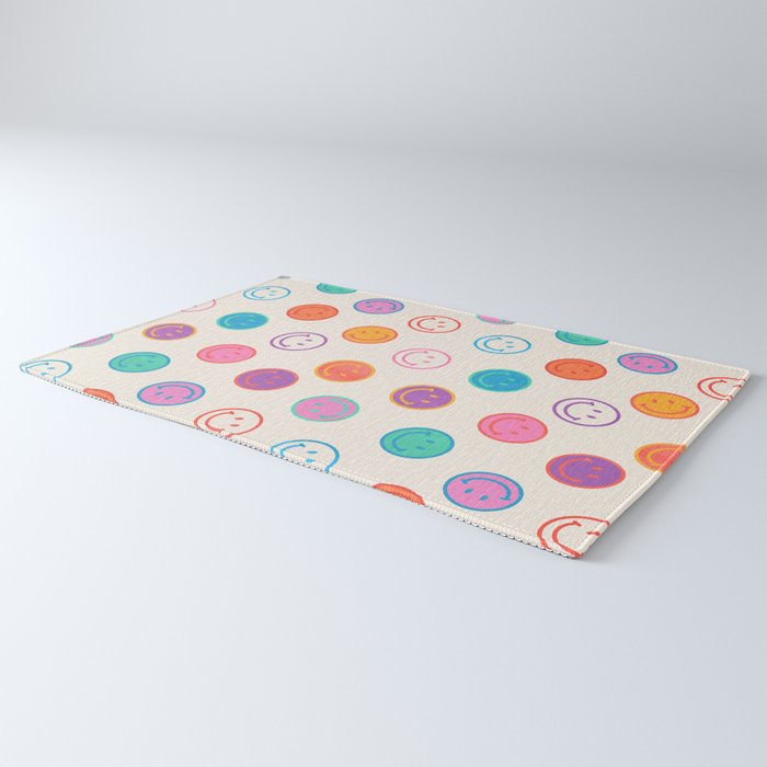 Retro Rainbow Smiling Faces Pattern Rug Gallery Image 3