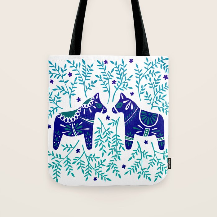 Swedish Dala Horses - Navy & Blue Palette Tote Bag Gallery Image 1