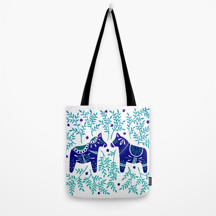 Swedish Dala Horses - Navy & Blue Palette Tote Bag Gallery Image 2
