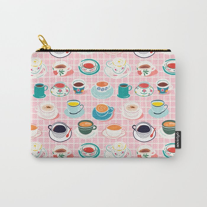 Retro hand drawn coffee tea cup pattern Carry All Pouch Gallery Image 1