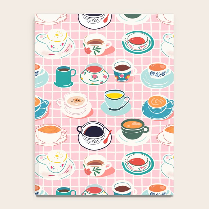 Retro hand drawn coffee tea cup pattern Notebook Gallery Image 4