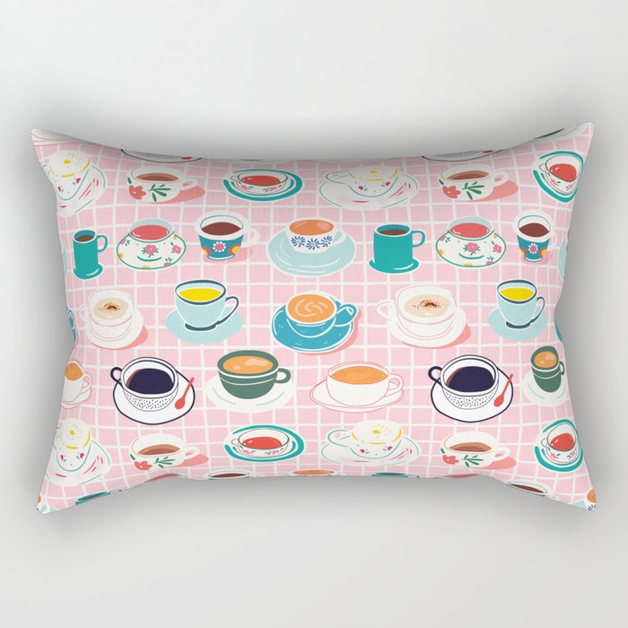 Retro hand drawn coffee tea cup pattern Rectangular Pillow Gallery Image 1