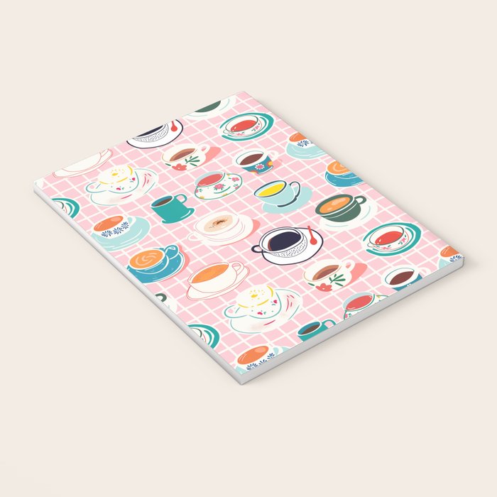 Retro hand drawn coffee tea cup pattern Notebook Gallery Image 3