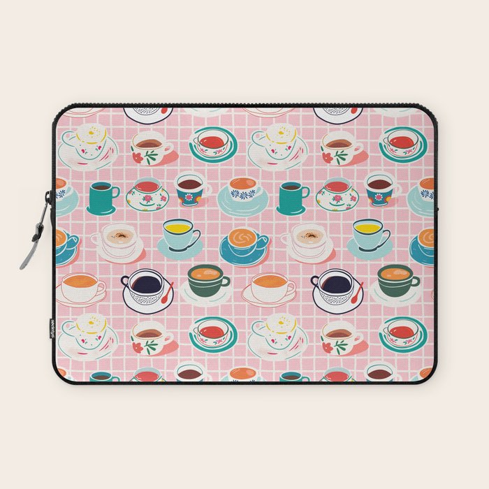 Retro hand drawn coffee tea cup pattern Laptop Sleeve Gallery Image 1