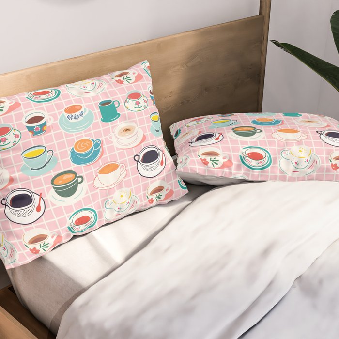 Retro hand drawn coffee tea cup pattern Pillow Sham Gallery Image 2