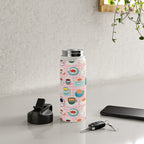 Retro hand drawn coffee tea cup pattern Water Bottle Gallery Image 4
