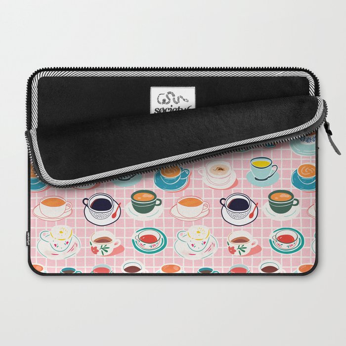 Retro hand drawn coffee tea cup pattern Laptop Sleeve Gallery Image 2