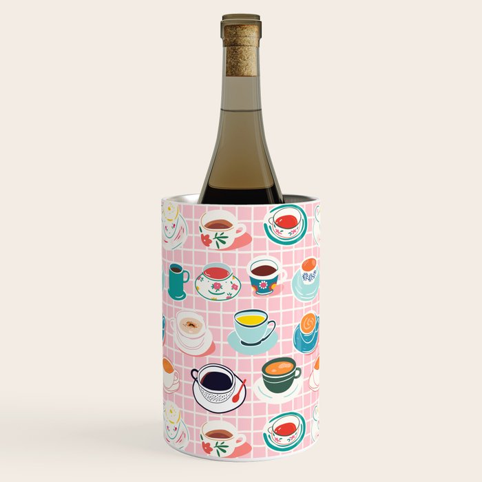 Retro hand drawn coffee tea cup pattern Wine Chiller Gallery Image 3