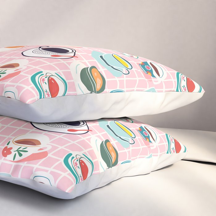 Retro hand drawn coffee tea cup pattern Pillow Sham Gallery Image 3