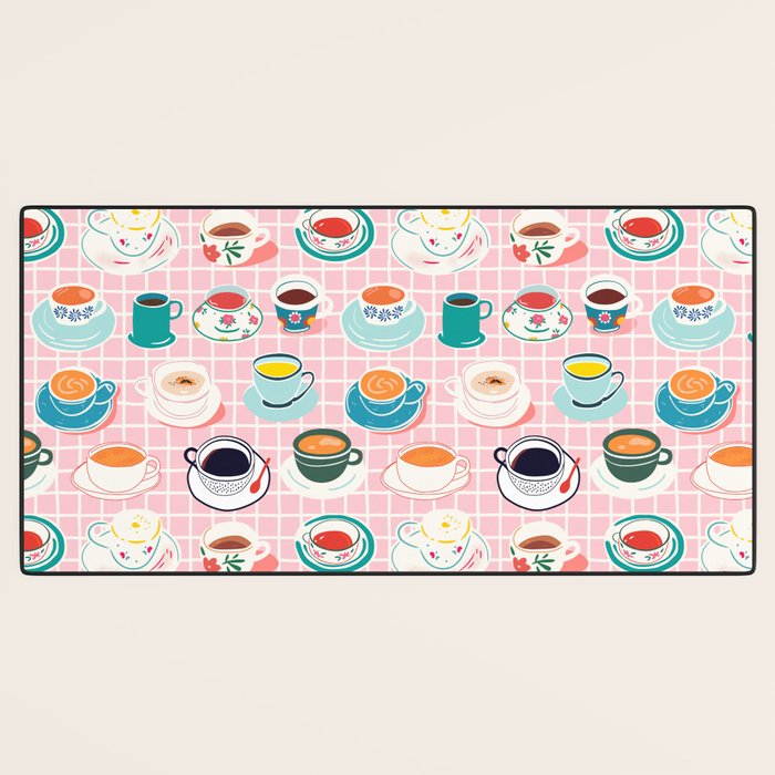 Retro hand drawn coffee tea cup pattern Desk Mat Gallery Image 3