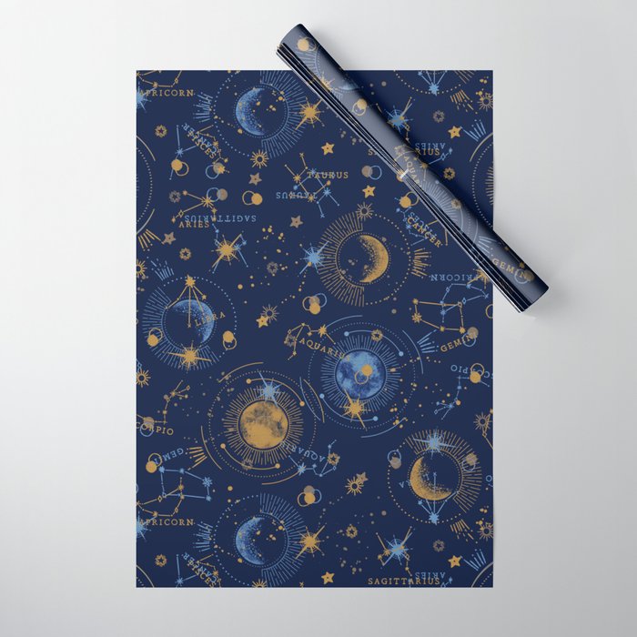 Dark blue zodiac abstract YB Wrapping Paper Gallery Image 1