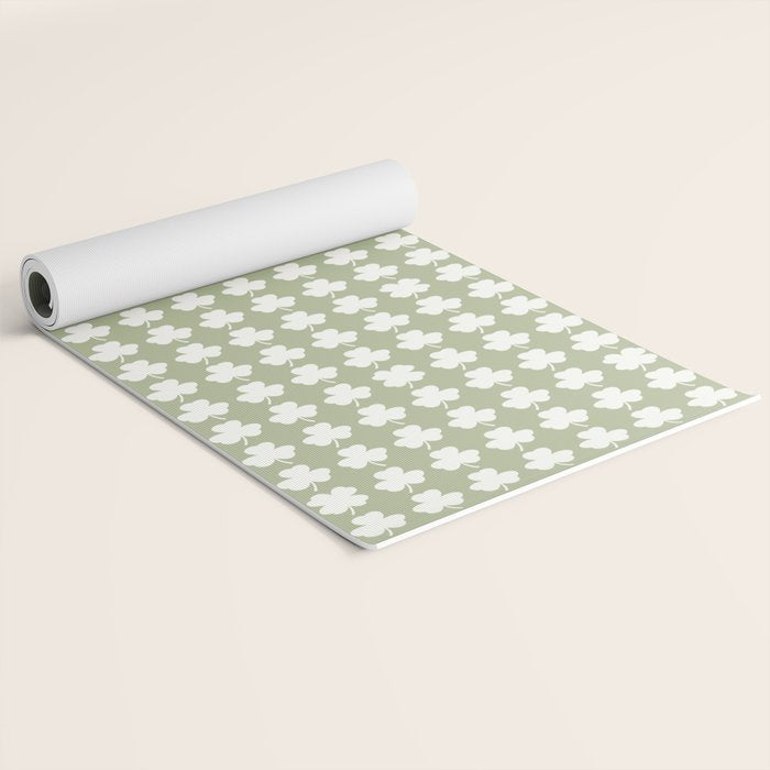 Clovers XXVI Natural Green Botanical Pattern Yoga Mat Gallery Image 2