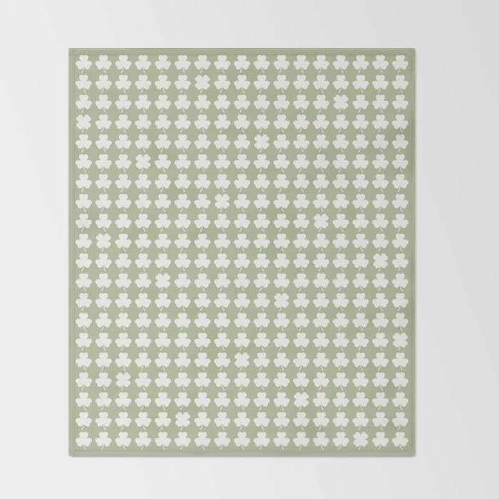 Clovers XXVI Natural Green Botanical Pattern Throw Blanket Gallery Image 2