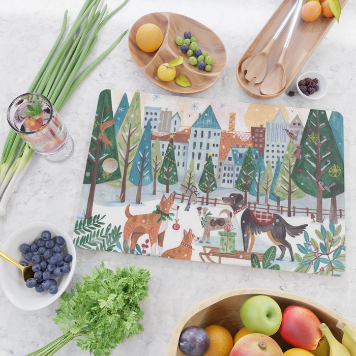 Christmas Dogs in the City Park Cutting Board Gallery Image 2