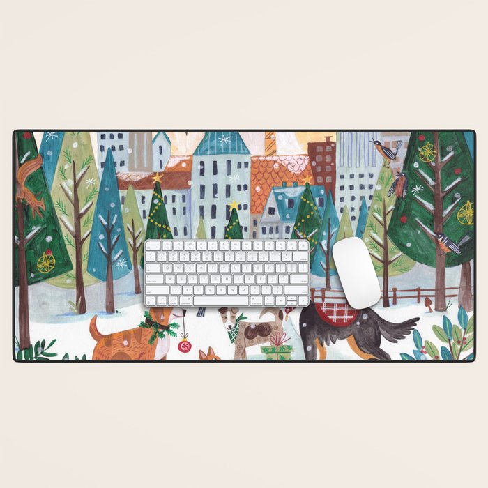Christmas Dogs in the City Park Desk Mat Gallery Image 1