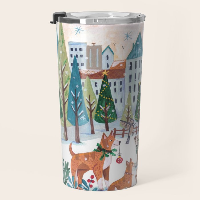 Christmas Dogs in the City Park Travel Mug Gallery Image 3