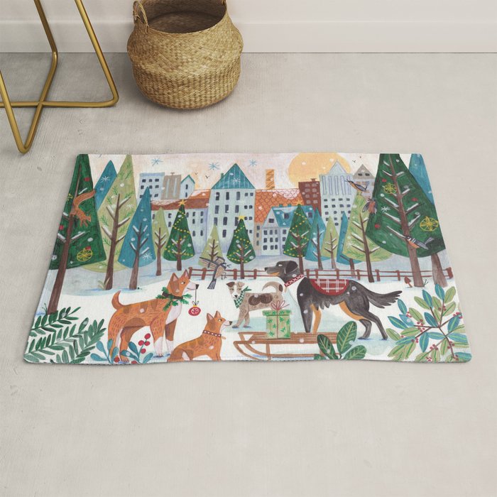 Christmas Dogs in the City Park Rug Gallery Image 1
