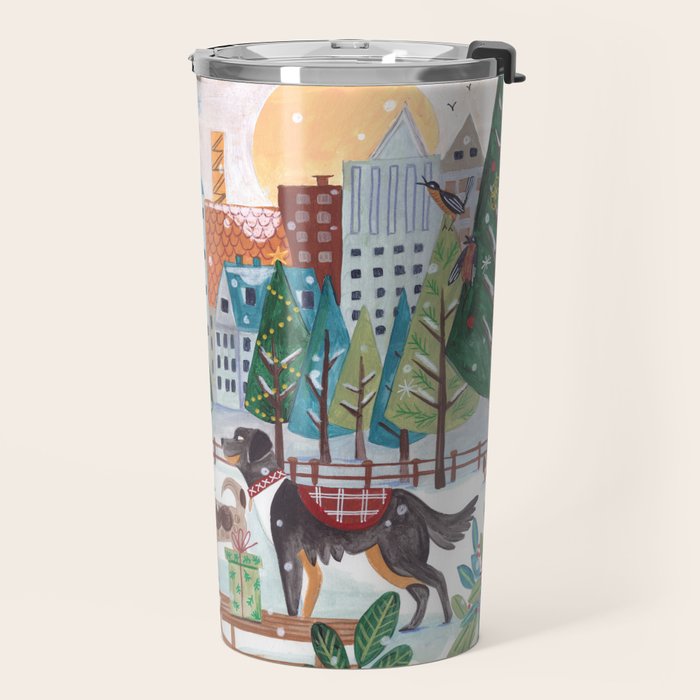 Christmas Dogs in the City Park Travel Mug Gallery Image 2