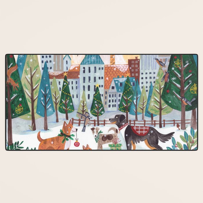 Christmas Dogs in the City Park Desk Mat Gallery Image 3