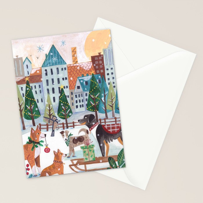 Christmas Dogs in the City Park Stationery Card Gallery Image 2