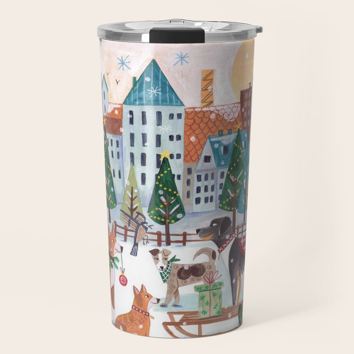 Christmas Dogs in the City Park Travel Mug Gallery Image 1