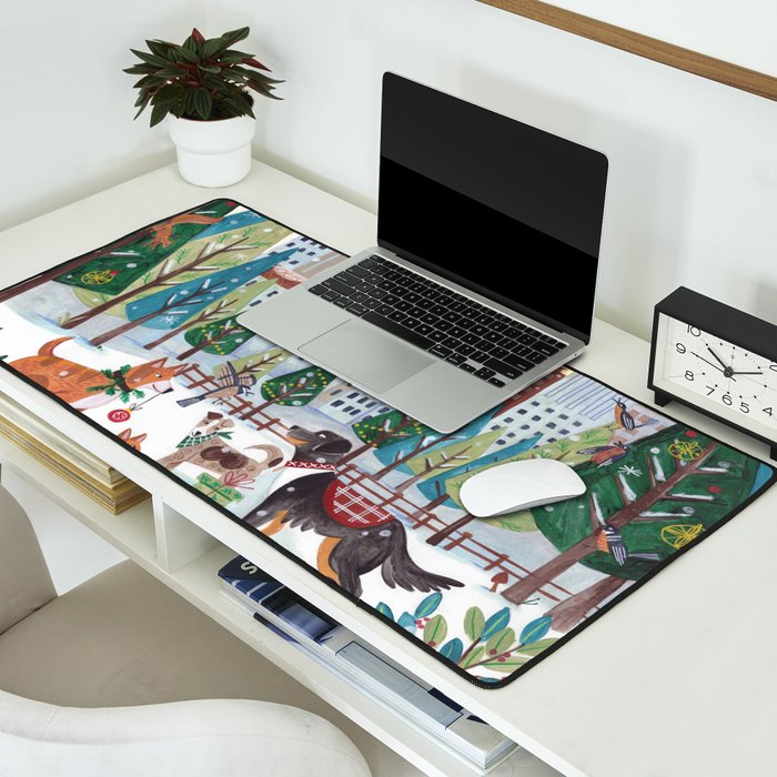 Christmas Dogs in the City Park Desk Mat Gallery Image 2